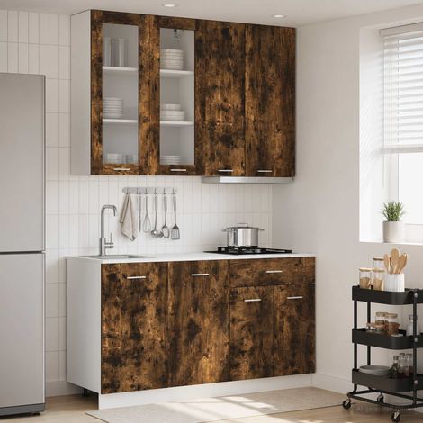 Ensemble de meubles de cuisine 4 pièces en bois d’ingénierie chêne fumé, 97.12kg - PANGIVO (1/5)