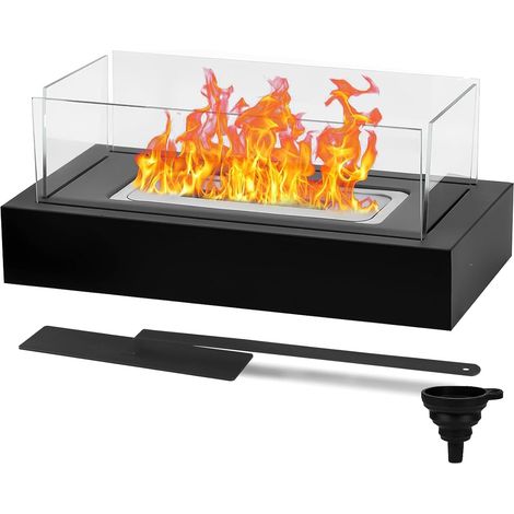 Tischkamin, rechteckiger Tischkamin mit 4-seitigem Glas, tragbarer Mini-Kamin für Terrasse, Hinterhof, Einweihungsgeschenke, realistisches Brennen (1/5)