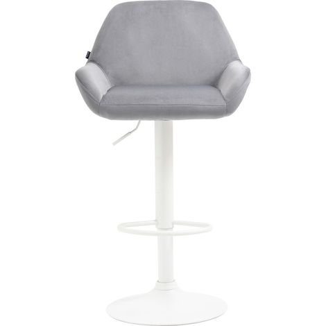 Tabouret de bar Braga Velours avec pied en métal réglable et pivotant Gris Blanc (1/9)
