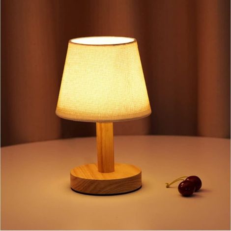 Bois Minimaliste Lampe de chevet Vintage/moderne lampe de table LED Lampe de bureau avec abat-jour en tissu Connexion USB salon garderie chambre à coucher Veilleuse (1/4)