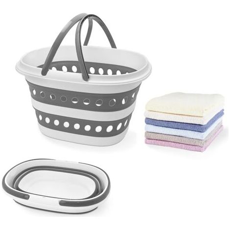 Panier à linge pliable compact de 16 L (4,2 gallons) - Conteneur de rangement escamotable avec poignée - Panier portable peu encombrant pour trier les vêtements (1, gris) (1/4)