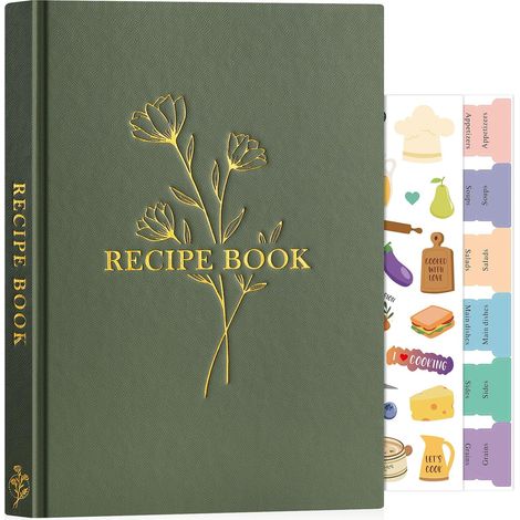 Journal de Recettes et Blanc, B5 Carnet Recette pour Enregistrer vos Propres Recettes, Livre Cahier de Recettes Cuisine à Remplir, Livre Recette Vierge, Recipe Book Cookbook, Vert, Anglaise (1/5)
