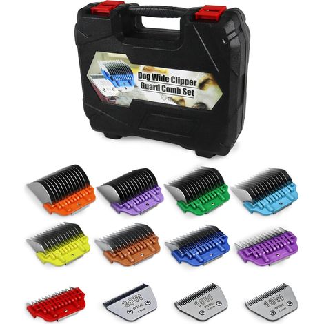 Lames de tondeuse larges 10W/15W/30W et ensemble de peignes de protection larges en acier inoxydable pour tondeuses pour chiens de la série A5  Peignes à fixation/détachement rapide (12 pièces) (1/5)