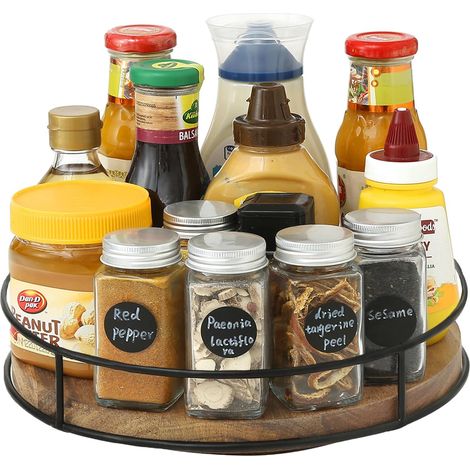 Lazy Susan Rotating Kitchen Cupboard Spices Spice Storage Tray 360° Rotating Spice Rack for Cupboard Fridge Table (26 cm, Wood Colour) (1/5)