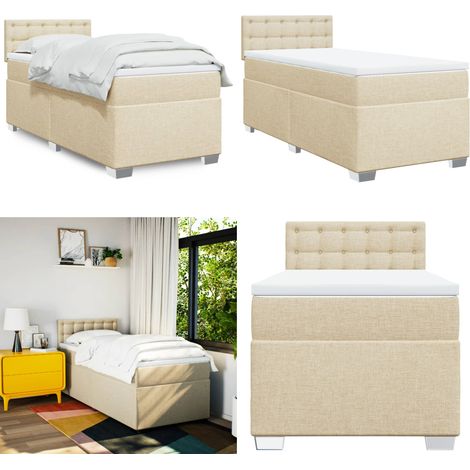 Sommier à lattes de lit avec matelas Crème 90x200 cm Tissu - Lit Double - Literie - Chambre À Coucher - Meuble De Chambre - Tête De Lit - Home & Living (1/5)