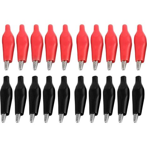 Lot de 20 pinces crocodiles 45 mm - Rouge - Avec isolation de poussée - Pour travaux manuels (1/2)