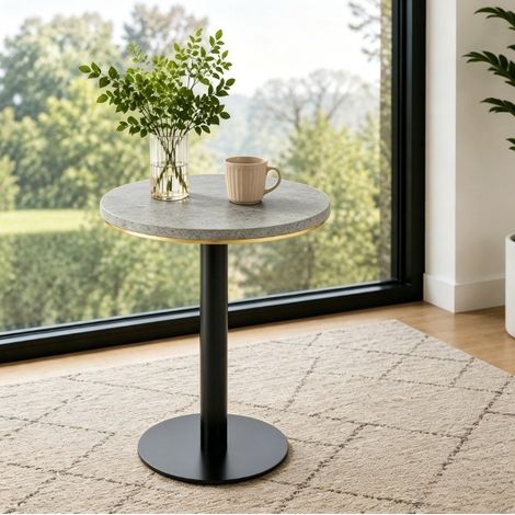 Table d'appoint ronde 60x73,7 cm pour salon ou balcon, structure stable, MDF effet marbre gris et métal (1/5)