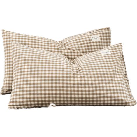 Ensemble de 2 taies d'oreiller à carreaux en pur coton, parfaites pour ajouter une touche d'élégance à votre linge de lit. (1/4)