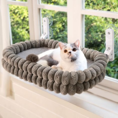1 Lit De Fenêtre Pour Chat, Housse Réversible Et Lavable, Hamac Pliable, Armature En Acier, Charge 18 Kg, Intérieur