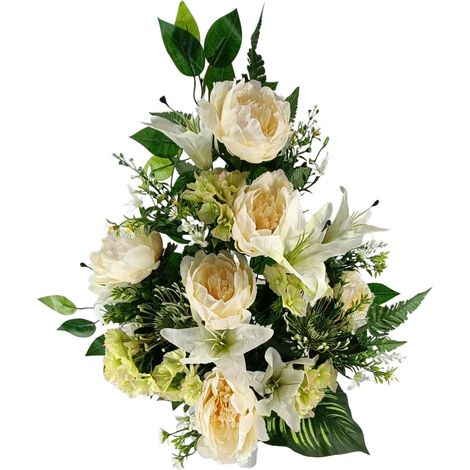 Centre de Fleurs Artificielles pour Cimetière Églises Mariages Centre de Fleurs pour Les Saints Beige 65X40 cm Vase à Introduire dans Les vases de Niche ou sépulture liliums et pivoines (1/2)