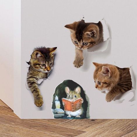 Lindos adhesivos de pared para baño con diseño de gato, impermeables y removibles, ideales para decorar el vestíbulo. Póster de animales para pared y coche.