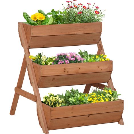 3-Tier Wooden Elevated Garden Bed Kit,66L Planter Box for Flowers,Vegetables,and Herbs,65x75x78cm,Brown