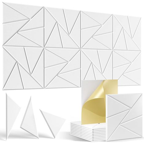 Lot de 12 panneaux acoustiques autocollants, panneaux muraux insonorisants haute densité, panneau insonorisant en polyester, 30 x 30 cm (blanc) (1/5)
