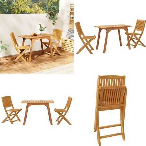 Conjunto de balcón 3 piezas madera maciza de acacia - Madera maciza - Acacia