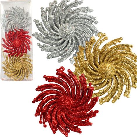 Set di 3 decorazioni natalizie a forma di fiocco di neve glitterato per albero di Natale - Multicolore, in plastica, 9 cm (1/5)