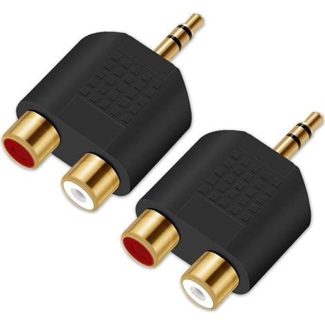 Adattatore splitter da 3,5 mm a RCA placcato oro, convertitore audio a Y da 3,5 mm stereo maschio a 2 RCA femmina (confezione da 2) (1/5)