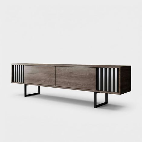 Mobiler TV Ständer modernes Design Metall Chrome Line - Walnuss (1/5)