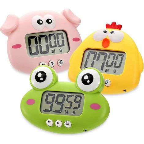 Lot de 3 minuteurs de cuisine numériques, petits minuteurs électroniques pour la cuisine, minuteurs magnétiques mignons avec support pour enfants, enseignants, seniors, sport, etc. (1/5)
