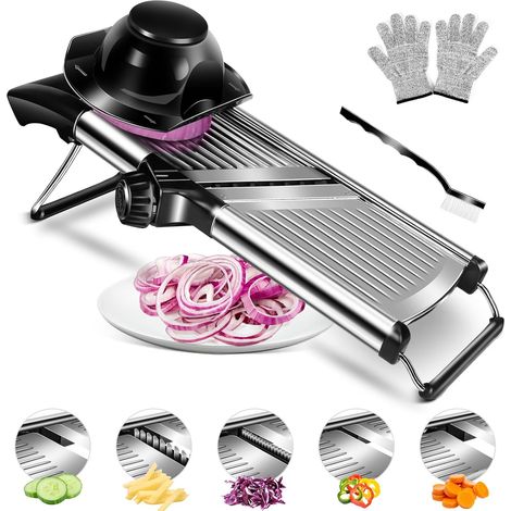 Mandoline réglable en acier inoxydable avec lame tranchante intégrée, coupe-légumes multifonction, trancheuse manuelle pour fruits et aliments (1/5)