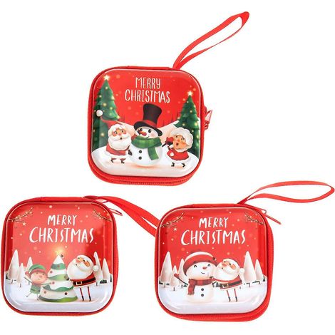 Lot de 3 petits sacs à monnaie carrés en fer-blanc, parfaits pour Noël. (1/5)