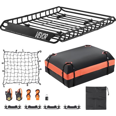VEVOR Portapacchi da Tetto per Auto, Portapacchi Universale con Borsa per Bagagli e Rete e Cinghie a Cricchetto, Capacita Carico Massima 90,7 kg, Portapacchi per Auto 1300 x 910 x 105 mm (1/5)