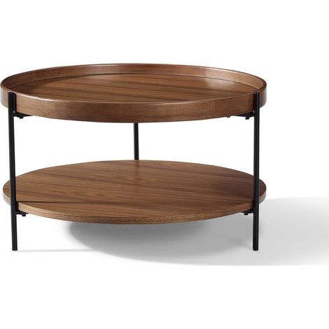 Mesa de centro redonda de 2 niveles en madera y metal, color nogal, 69 x 69 x 38 cm HOMVRA (1/5)