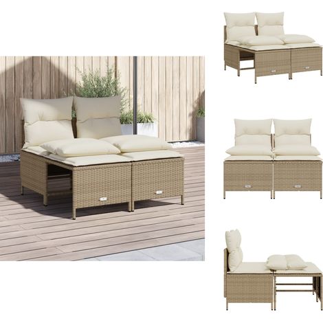 Salon de jardin avec coussins 4 pcs beige résine tressée - Ensemble Salon De Jardin - Salon De Jardin Extérieur - Mobilier De Jardin - Chaise Longue - Pouf (1/5)