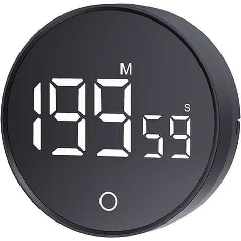 Temporizador de cocina digital, negro, con imán y gran pantalla LED, ideal para cocinar y fácil de usar para personas mayores y niños. (1/3)