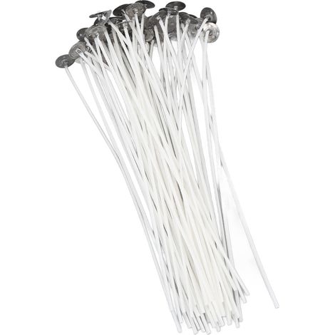 50 mèches de bougie pré-cirées de 20 cm, à faible fumée, avec support métallique pour la fabrication de bougies maison. (1/5)