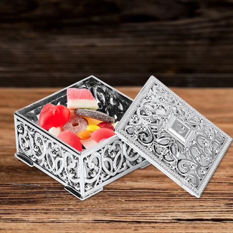 Lot de 12 boîtes à sucre carrées creuses style européen en plastique PS argent pour mariage événement anniversaire (1/5)