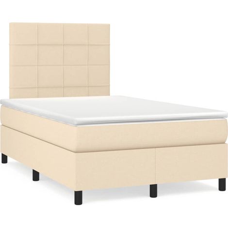 vidaXL Sommier à lattes de lit matelas et LED crème 120x190 cm tissu (1/5)