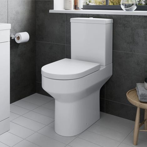 Raised Height Close Coupled Rimless Toilet Comfort WC Soft Close Modern Bathroom (1/4)