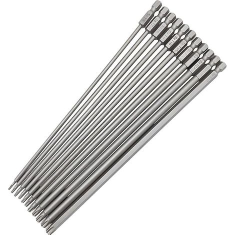 Lot de 11 embouts de tournevis Torx longs de 200 mm - Foret magnétique Torx 1/4" - Tige hexagonale - Jeu de tournevis à tête étoilée - En acier S2 - Jeu d'embouts électriques T6-T40 (1/5)