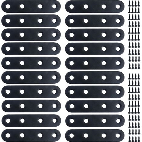 Lot de 20 équerres plates droites en acier inoxydable de 76 mm pour réparation de plaques de jonction, fixation meuble et 80 vis autotaraudeuses (1/5)