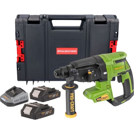 Procraft PHA40bb Akku Bohrhammer 20 V 2,6 J SDS plus Brushless + 2x Akku 2,0 Ah + Ladegerät + RHINO Toolcase (1/5)