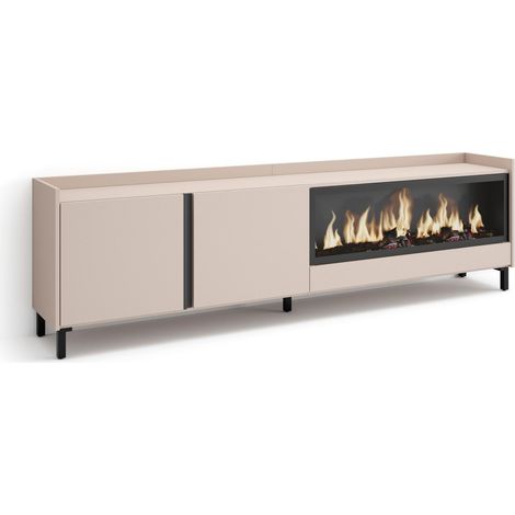 Skraut Home - Mobile TV Soggiorno, Ampio spazio a disposizione, 212x35x61cm, Per TV fino a 80", Camino elettrico XXL, Design industriale, Stile moderno, Beige (1/5)