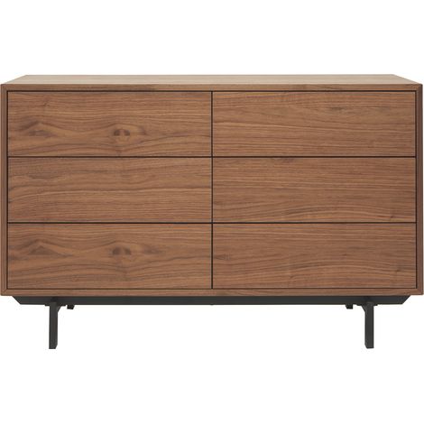 Commode vintage bois foncé noyer et métal noir 6 tiroirs L120 cm MANNY (1/5)