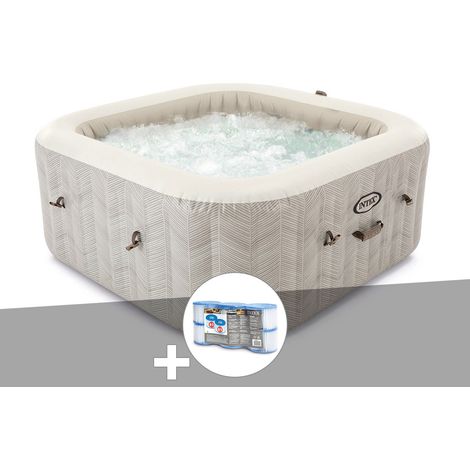 Kit spa gonflable Intex PureSpa Chevron carré Bulles 6 places + 6 filtres