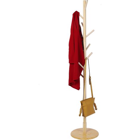 Freistehender Kleiderständer aus Holz, runder Sockel (Holzfarbe) (1/5)