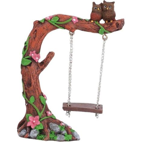 Paar Eulen auf einem blühenden Baum, hängende Resin-Figur, Miniatur, Dekoration für Bücherregal oder Fensterbrett.