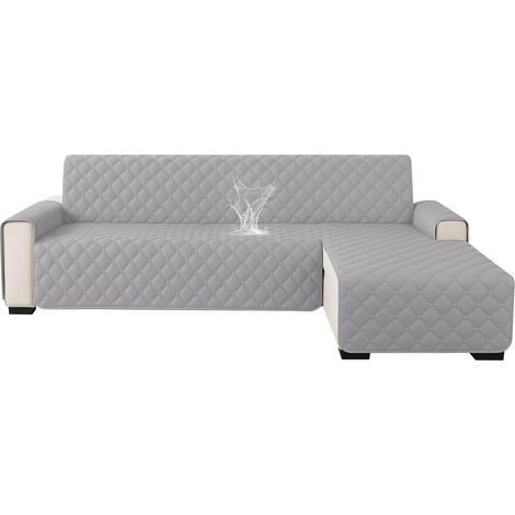 Waterproof 2-Seater Corner Sofa Cover with Armrests, Non-Slip L-Shaped Corner Sofa Cover (210 cm), Universal Reversible, Anti-Pet Hair Protector, Light Grey