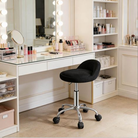 Silla de oficina ergonómica de terciopelo, regulable en altura y giratoria, respaldo bajo, estructura metálica, negra (1/4)