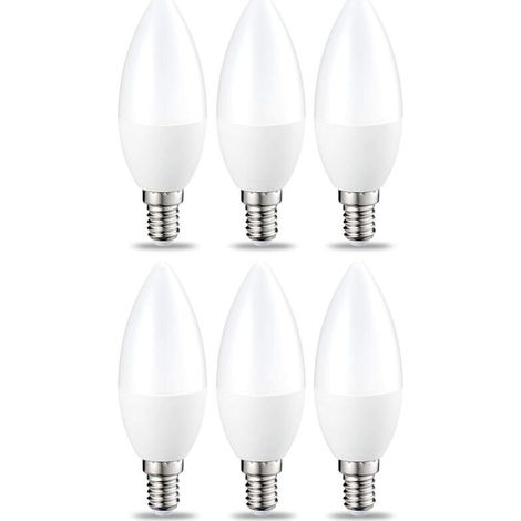 Confezione da 6 lampadine LED a forma di fiamma Amazon Basics, attacco a vite E14 Edison, 4,9 W (equivalente a 40 W), luce bianca calda, non dimmerabili.