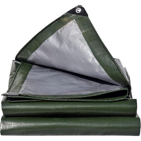 Waterproof tarpaulin 180 g/m² green/silver with eyelets for garden furniture, swimming pool, trampoline, tear-resistant (1/5)