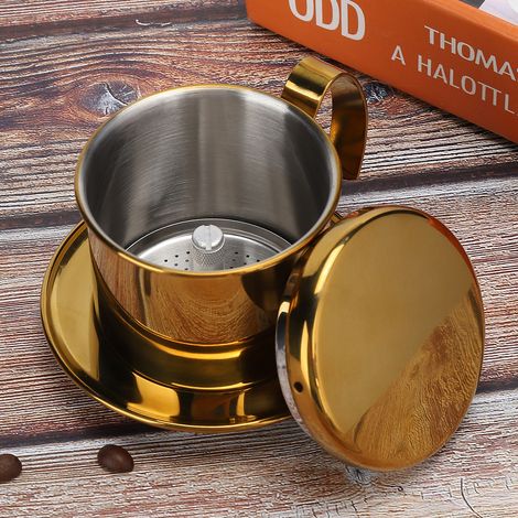 Cafetière vietnamienne en acier inoxydable, filtre à café pour la maison, la cuisine, le bureau et l'extérieur (dorée) (1/5)