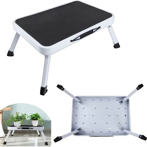 KITCHEN DIY HOME DOUBLE FOLDING 1 STEP STOOL LADDER ANTI-SLIP RUBBER MAT (1/5)