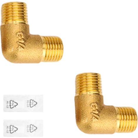 2 Pièces Coudés en Laiton 90°, Raccord coudé 90 degrés en Laiton pour compresseurs d'air, Coude d'Angle de Tuyau pour Installations Sanitaires et Eau Potable (1/4" AG x 1/4" AG) (1/5)