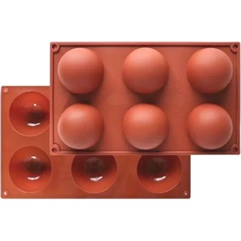 Halbkugelförmige Dessertformen mit 6 Mulden aus lebensmittelechtem Silikagel zur Herstellung von Kuchen zu Hause. (1/5)
