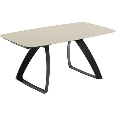 Tavolo Allungabile Barrel in Ceramica Color Sabbia con Struttura in Alluminio Nero Opaco - 180-240cm x 90cm x 76cm (1/3)