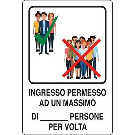CARTELLO ANTICOVID INGRESSO NUMERO MASSIMO 30X20 CM